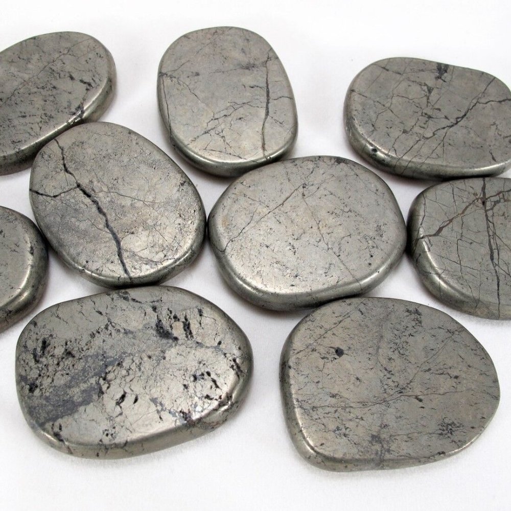 Authentic pyrite flat palm stone, polished